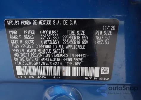 2021 Honda Hr-V 2Wd Sport z USA, uszkodzony, nr VIN 3CZRU5H12MM709239